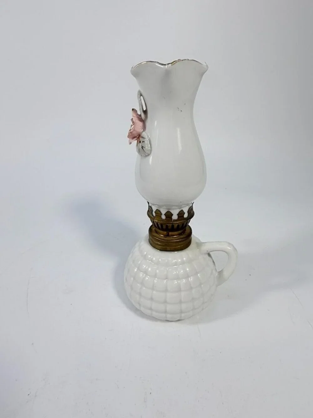 Mini Finger Oil Lamp Porcelain Ceramic Raised Rose Shade Chimney Vintage Home De - Picture 9 of 16